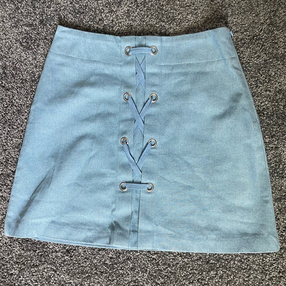 Lulus lace up blue skirt